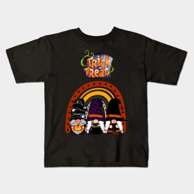 3 Gnomes With Rainbow Halloween Trick or Treat Kids T-Shirt by Adam4you